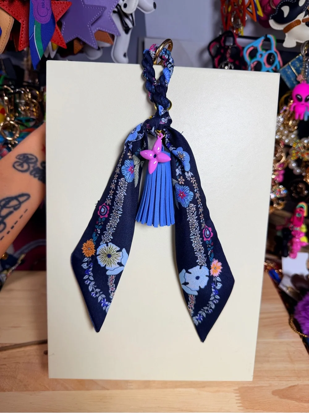 Navy Floral Twilly Blue Tassel Bag Charm